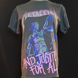 Metallica Graphic Tee - Gray with Pink and Blue